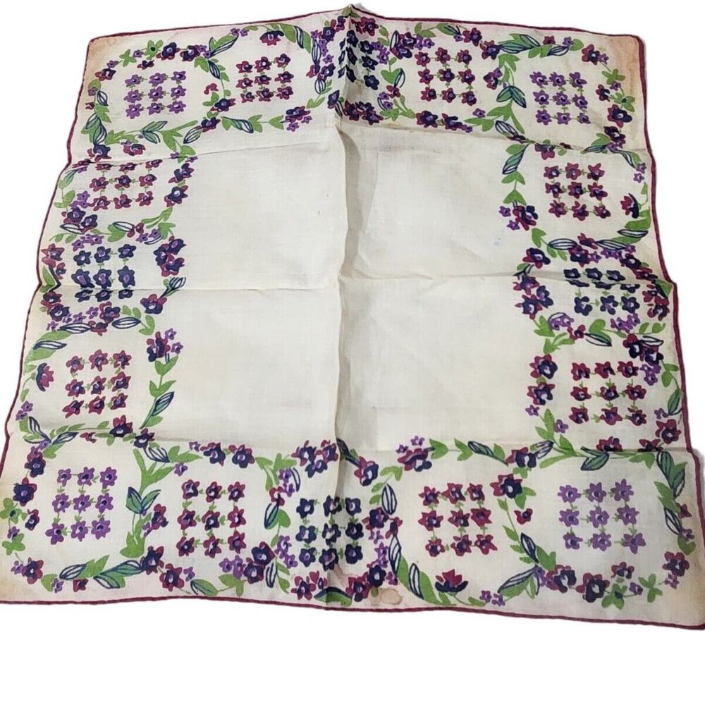VTG HANKIE PURPLE FLOWERS SOMETHING OLD SCALLOPED POCKET SCARF BRIDE